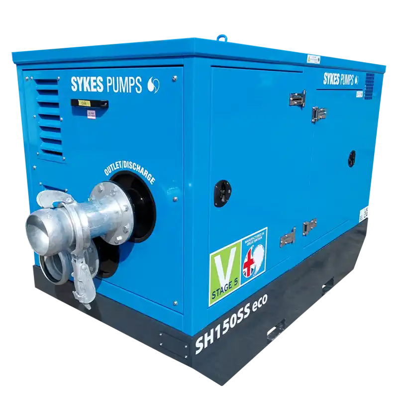 SH150 SS Eco Tier V solids handling pump, showing inlet and discharge couplings.
