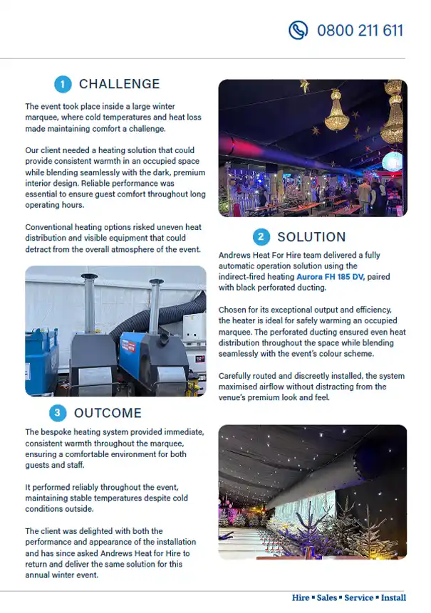 Third page of Andrews Heat For Hire Creates Comfort and Style for a Large Winter Event in London