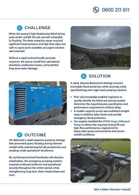 Third page of Sykes Pumps Solution Prevents Quarry Flooding During Peak Winter Rainfall