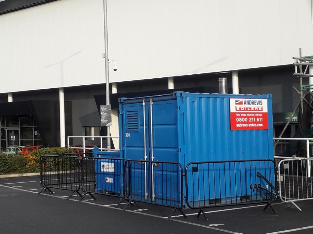 300kW temporary boiler installed at football stadium to restore hot water services