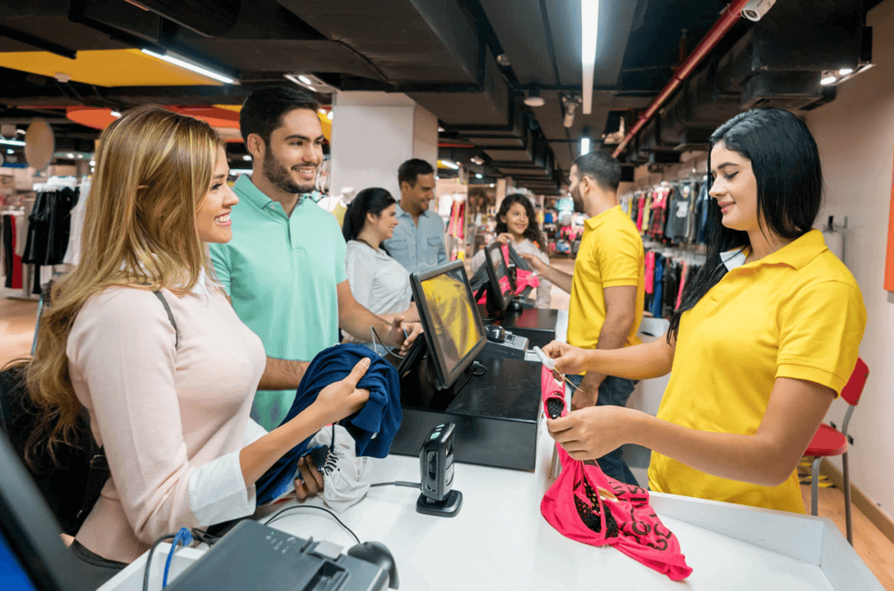 Temporary AC hire unit placed at retail store checkout for efficient cooling during peak footfall