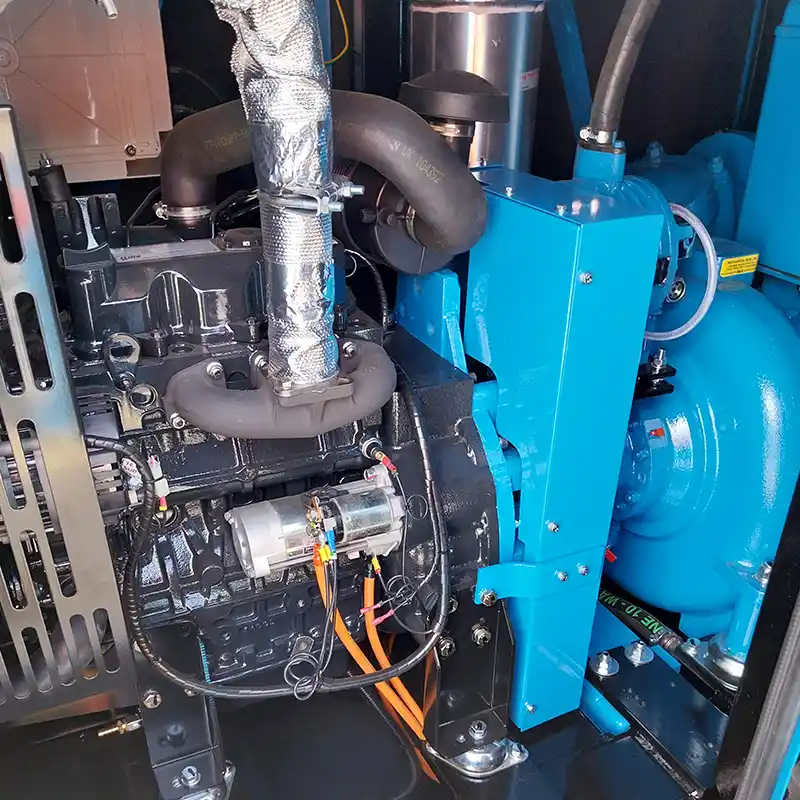 SH150 SS Eco Pump Engine & Impeller – High-Performance Tier V Design Close-up of the internal diesel engine and impeller assembly of the SH150 SS Eco solids handling pump